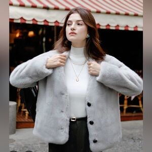 Petite Studio Grey Faux Fur Teddy Jacket – Soft, Warm, Chic | Size M